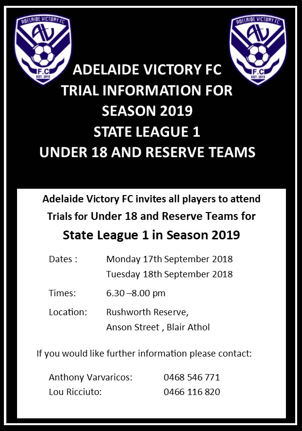 Adelaide Victory - U18 & Reserve Trials