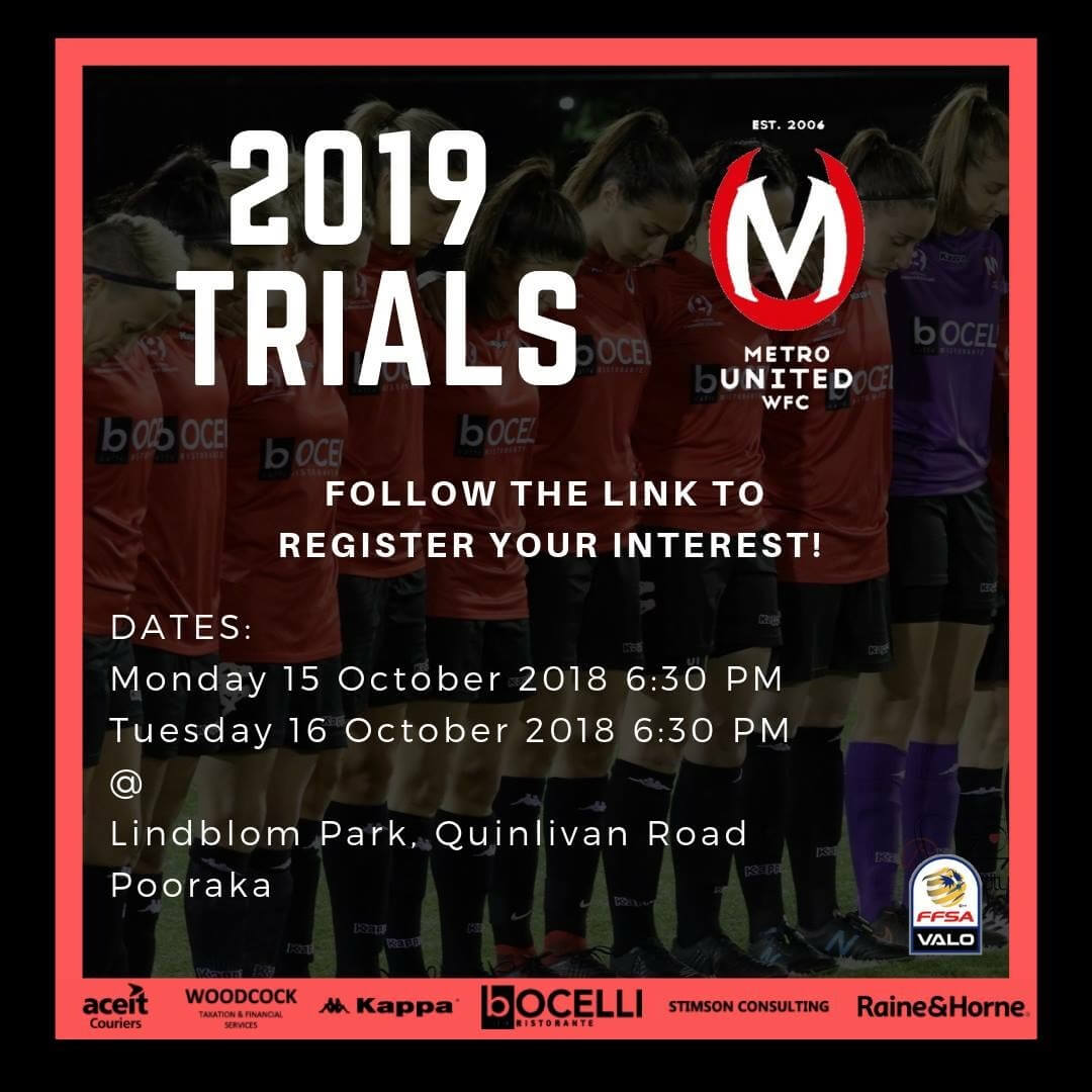 Metro United 2019 Senior & Junior Trials