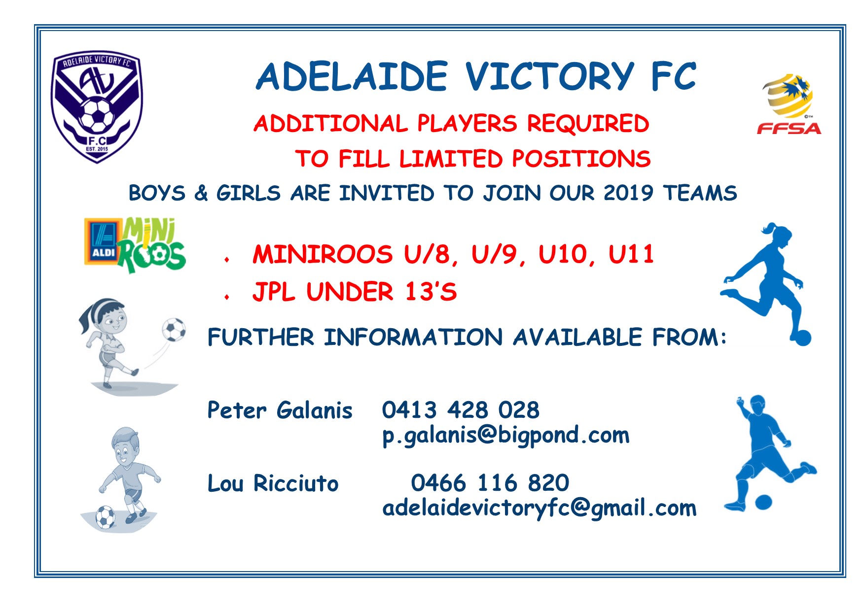 Adelaide Victory MiniRoos & U13 Positions
