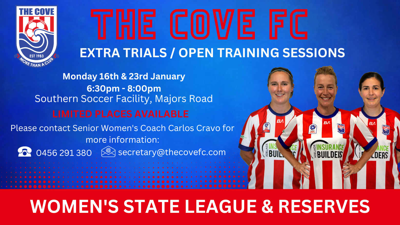 The Cove FC Extra Trials/Open Training Sessions Football SA