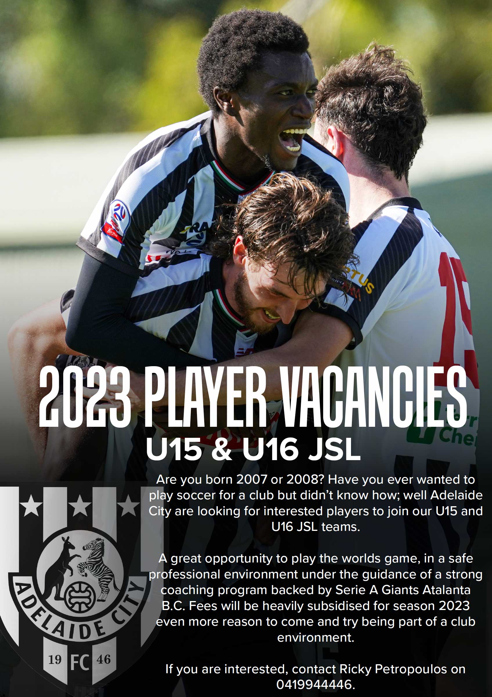 Adelaide City Seeking U16 & U17 JPL Players Football SA