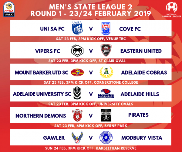 State League 2 Men's Round 1 Fixtures 2019